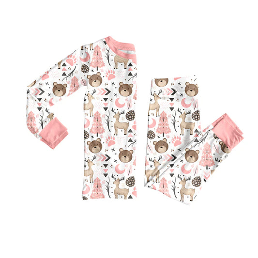 Preorder(moq 5) Baby Girls Christmas Pink Animals Top Pants Lounge Wear Pajamas Sets 8.7