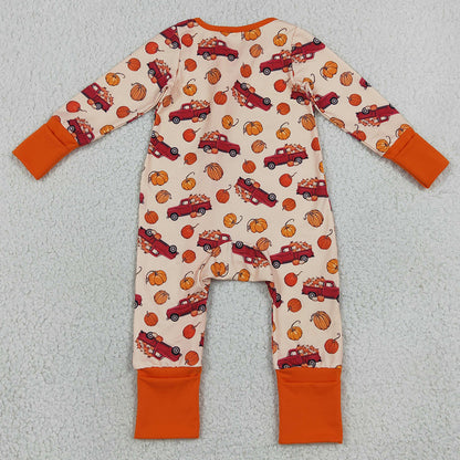 Baby Boys Rompers Pumpkins Trucks Fall Two Way Zip Convertible Romper LR3234