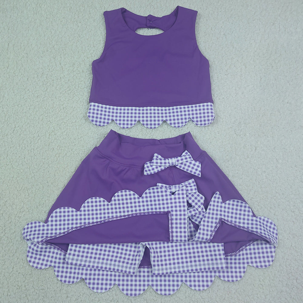 Baby Girls Clothes Purple Sleeveless Vest Bows Skirt Shorts Yoga Active Bows Scallop Clothes Sets GSD4225