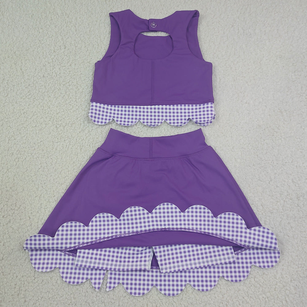Baby Girls Clothes Purple Sleeveless Vest Bows Skirt Shorts Yoga Active Bows Scallop Clothes Sets GSD4225