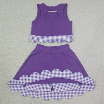 Baby Girls Clothes Purple Sleeveless Vest Bows Skirt Shorts Yoga Active Bows Scallop Clothes Sets GSD4225
