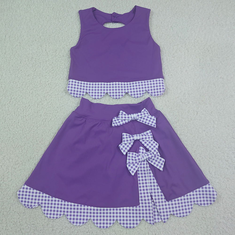 Baby Girls Clothes Purple Sleeveless Vest Bows Skirt Shorts Yoga Active Bows Scallop Clothes Sets GSD4225