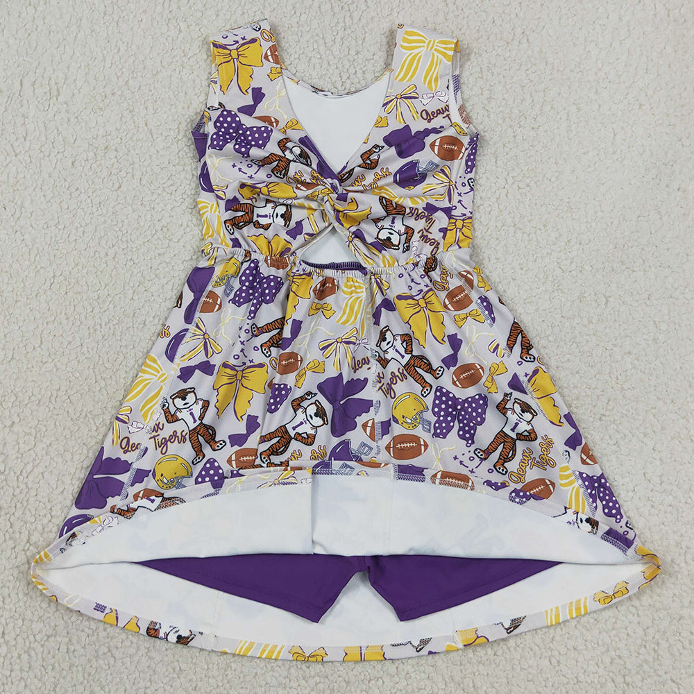 Baby Girls Dress Footballs Bows Tigers Team Yoga Active Shorts Knee Length Dresses GSD3801
