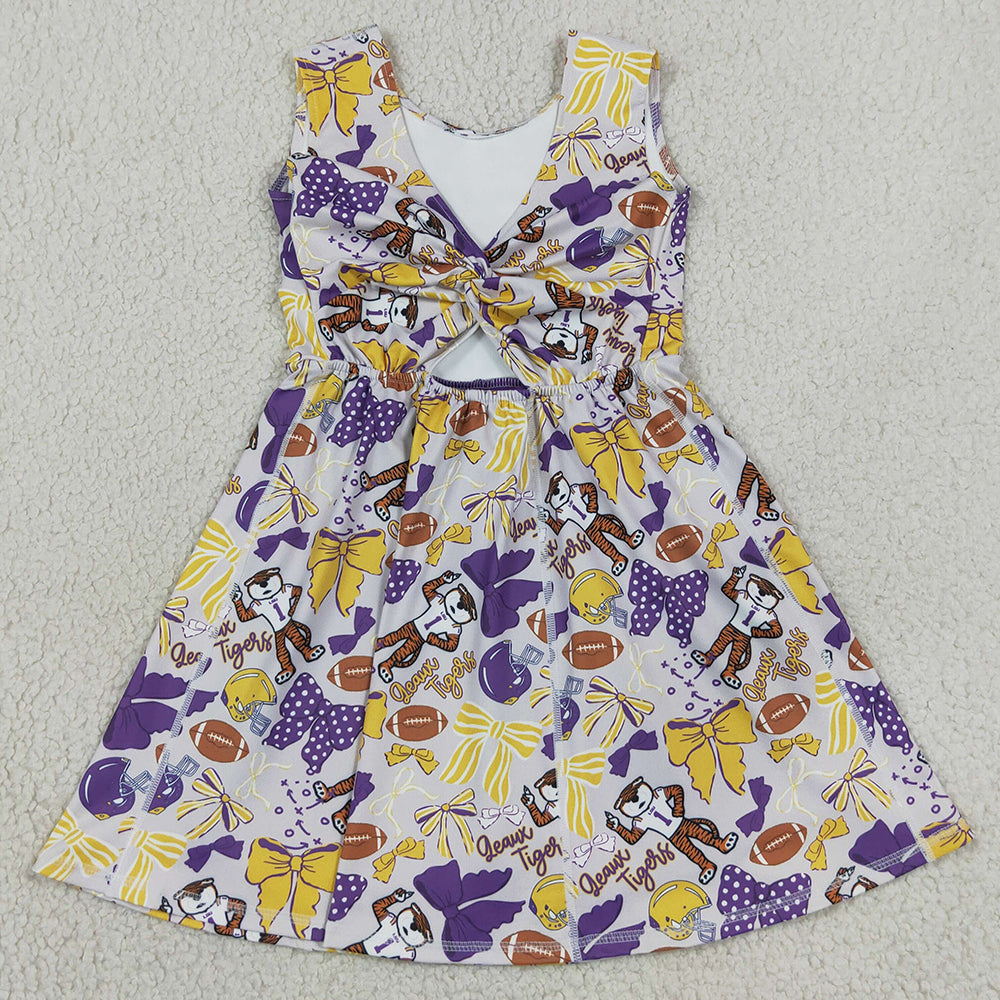 Baby Girls Dress Footballs Bows Tigers Team Yoga Active Shorts Knee Length Dresses GSD3801