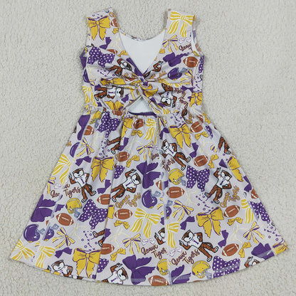 Baby Girls Dress Footballs Bows Tigers Team Yoga Active Shorts Knee Length Dresses GSD3801
