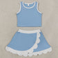 Baby Girls Clothes Light Blue Crop Scallop Skirt Short Yoga Active Clothes Sets GSD4084