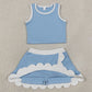 Baby Girls Clothes Light Blue Crop Scallop Skirt Short Yoga Active Clothes Sets GSD4084