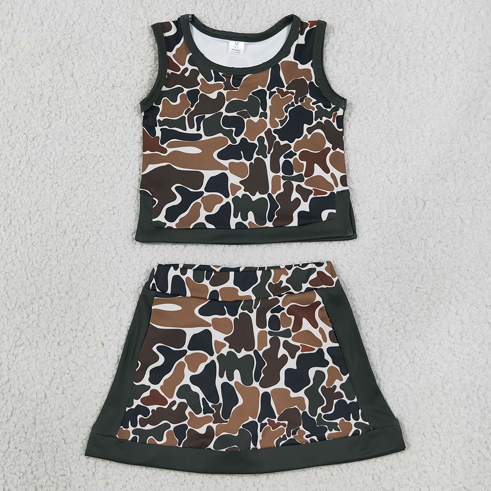 Baby Girls Clothes Southern Dark Brown Camo Vest Tops Skirt Short Yoga Active Clothes Sets GSD4233