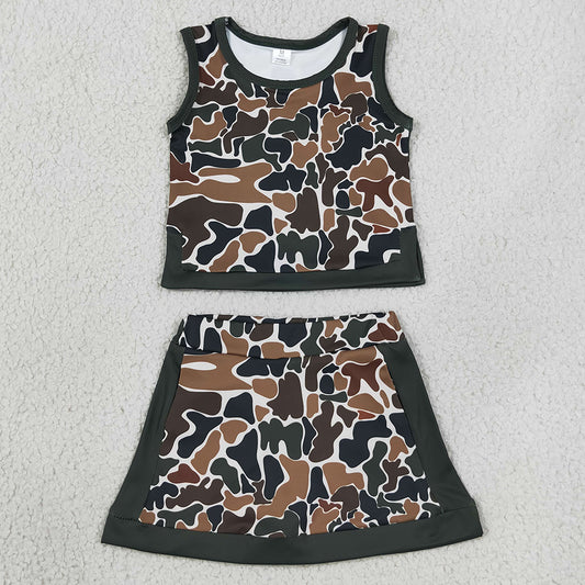 Baby Girls Clothes Southern Dark Brown Camo Vest Tops Skirt Short Yoga Active Clothes Sets GSD4233