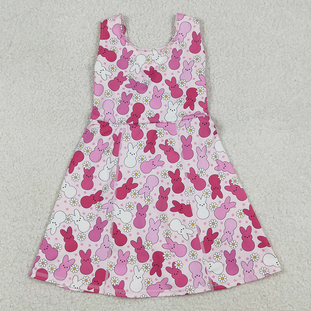 Baby Girls Dress Sleeveless Pink Rabbits Daisy Easter Yoga Shorts Knee Length Dresses GSD3053 12.23