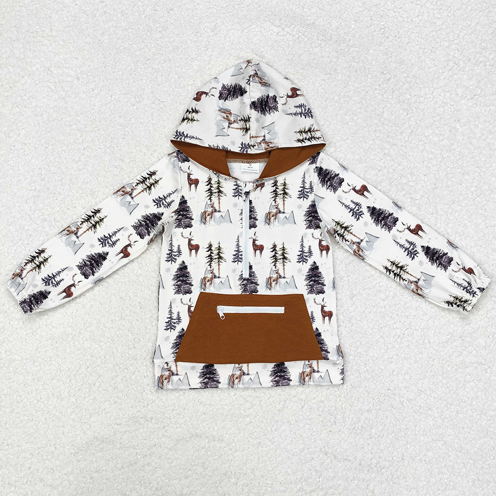 Baby Boys Clothes Deer Trees Hooded Long Sleeve Tops BT0758