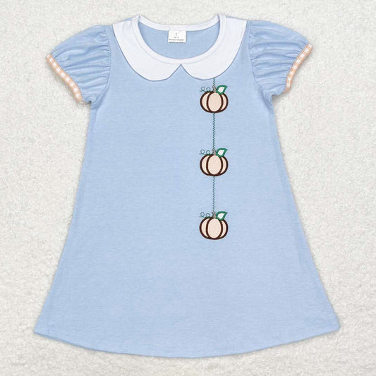 Baby Girls Dress Blue Short Sleeve Pumpkins Knee Length Dresses GSD1257