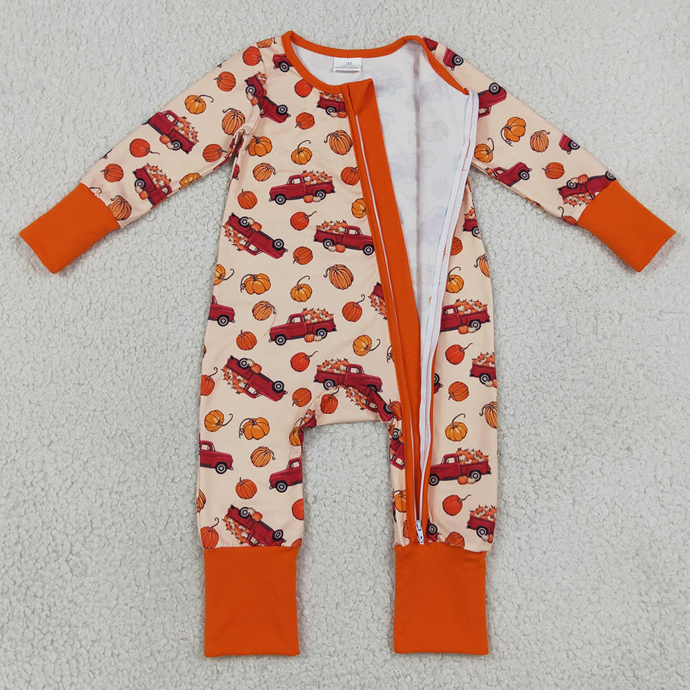 Baby Boys Rompers Pumpkins Trucks Fall Two Way Zip Convertible Romper LR3234