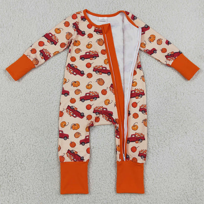 Baby Boys Rompers Pumpkins Trucks Fall Two Way Zip Convertible Romper LR3234