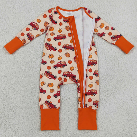 Baby Boys Rompers Pumpkins Trucks Fall Two Way Zip Convertible Romper LR3234
