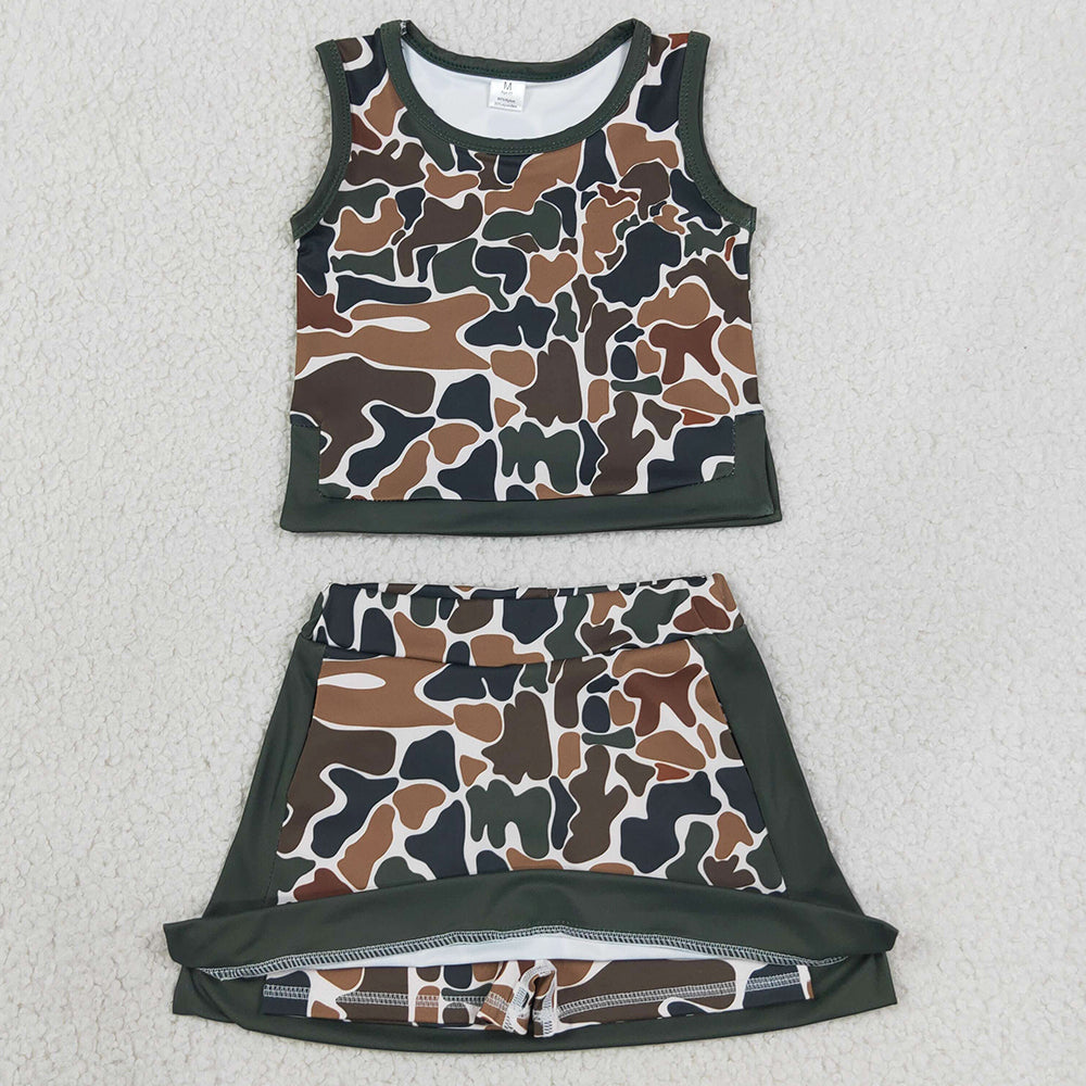 Baby Girls Clothes Southern Dark Brown Camo Vest Tops Skirt Short Yoga Active Clothes Sets GSD4233