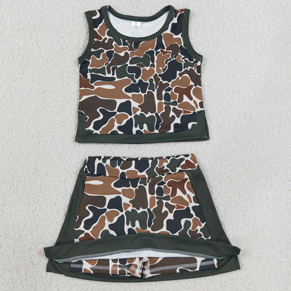 Baby Girls Clothes Southern Dark Brown Camo Vest Tops Skirt Short Yoga Active Clothes Sets GSD4233