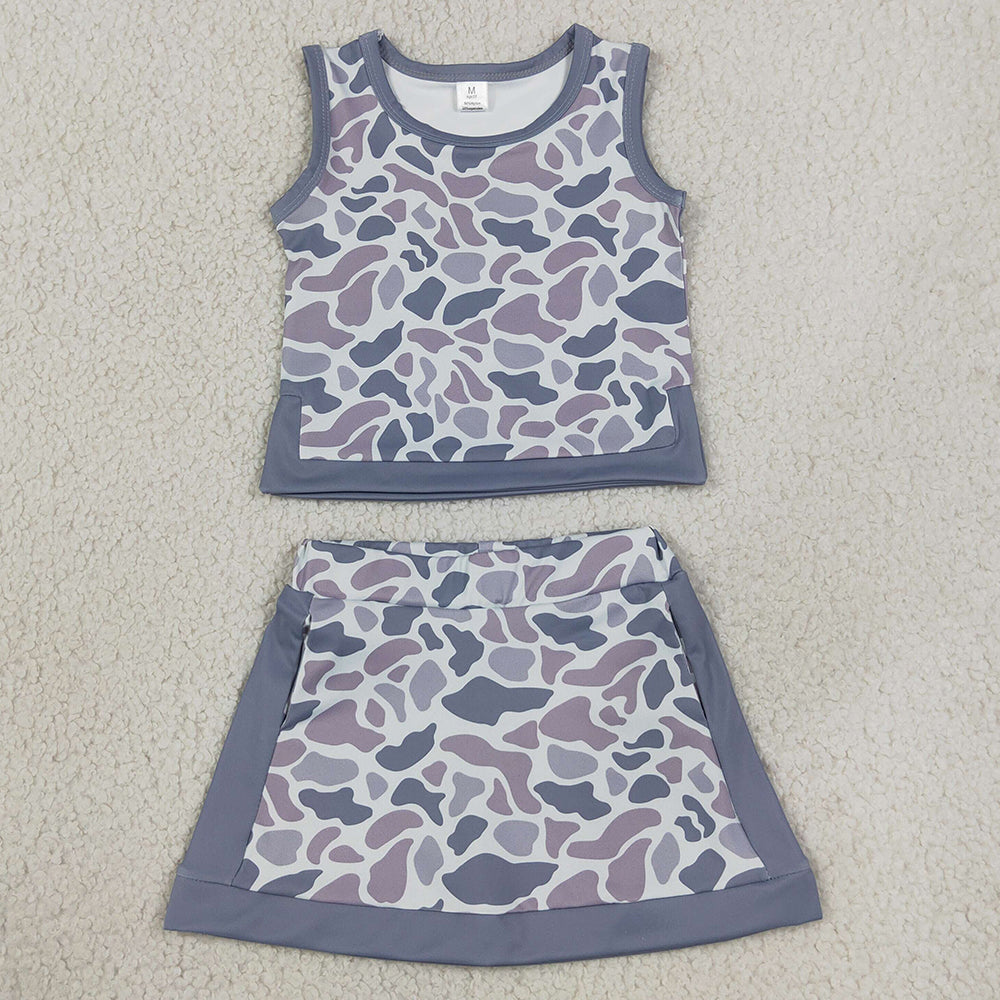 Baby Girls Clothes Southern Light Grey Camo Vest Top Skirt Short Yoga Active Clothes Sets GSD4230