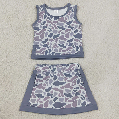 Baby Girls Clothes Southern Light Grey Camo Vest Top Skirt Short Yoga Active Clothes Sets GSD4230