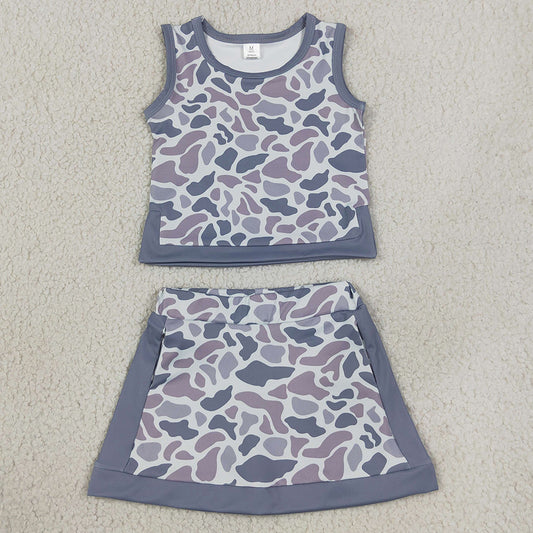 Baby Girls Clothes Southern Light Grey Camo Vest Top Skirt Short Yoga Active Clothes Sets GSD4230