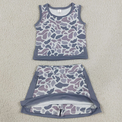 Baby Girls Clothes Southern Light Grey Camo Vest Top Skirt Short Yoga Active Clothes Sets GSD4230