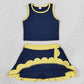 Baby Girls Clothes Yellow Navy Crop Scallop Skirt Short Yoga Active Clothes Sets GSD4111