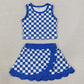 Baby Girls Hot Blue Checked Crop Scallop Skirt Short Yoga Active Clothes Sets GSD4110