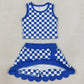 Baby Girls Hot Blue Checked Crop Scallop Skirt Short Yoga Active Clothes Sets GSD4110