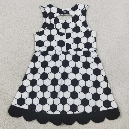 Baby Girls Dress Footballs Checked Team Yoga Active Scallop Short Knee Length Dress GSD4102