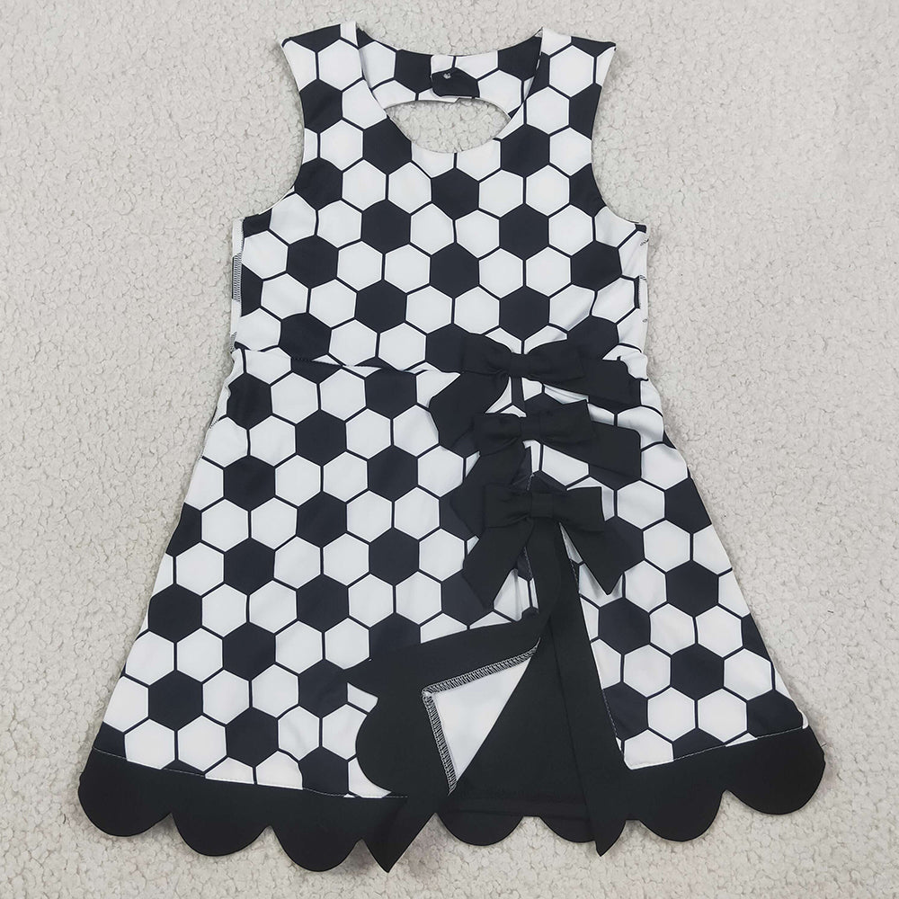Baby Girls Dress Footballs Checked Team Yoga Active Scallop Short Knee Length Dress GSD4102