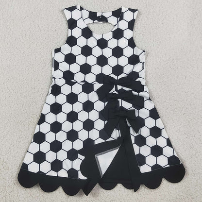 Baby Girls Dress Footballs Checked Team Yoga Active Scallop Short Knee Length Dress GSD4102