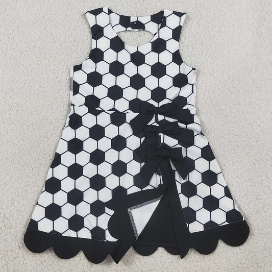 Baby Girls Dress Footballs Checked Team Yoga Active Scallop Short Knee Length Dress GSD4102