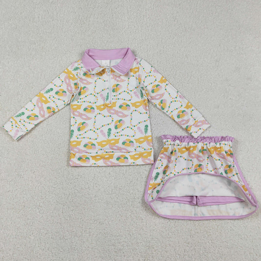 Baby Girls Clothes Mardigras Donuts Masks Zip Pullover Skirt Shorts Clothes Sets GLD1334 12.25