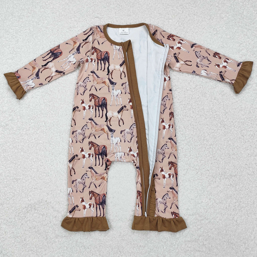 Baby Infant Girls Rompers Horse Rodeo Western Zip Rompers LR1771