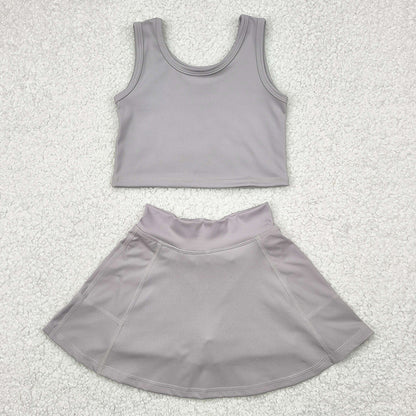 Baby Girls Clothes Grey Yoga Tennis Vest Top Sports Skorts Skirts Sets GSD1983 4.21