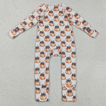 Baby Girls Rompers Bows Pumpkins Fall Zipper Footie Rompers LR2557 9.1