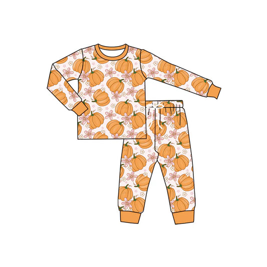 Preorder (moq 5)Baby Boys Long Sleeves Flower Pumpkins Plaid Top Pant Pajamas Sets 6.11