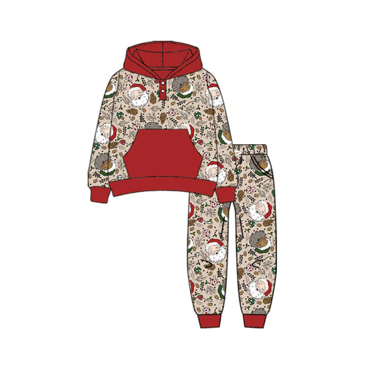 Preorder (moq 5)Baby Boys Long Sleeves Holly Santa Button Pockets Hoodies Top Legging Pants Fall Set 7.1