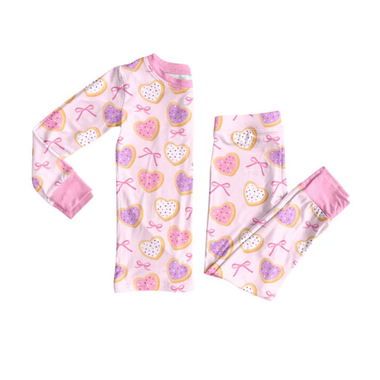 Preorder (moq 5)Baby Girls Pink Hearts Bows Top Pants Valentine Pajamas Sets 9.6