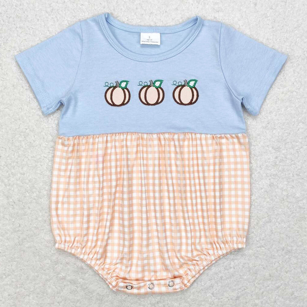 Baby Infant Boys Rompers Fall Pumpkin Checkered Short Sleeve Rompers SR1711 SR1710