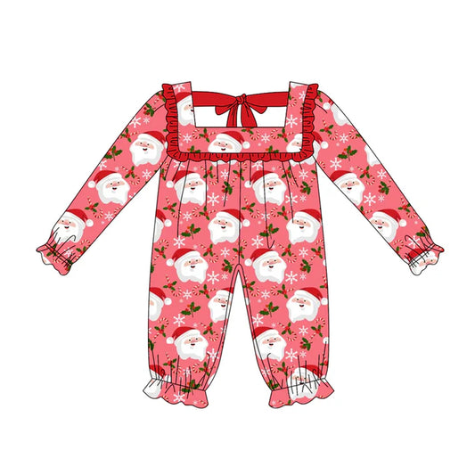 Preorder (moq 5)Baby Girls Red Long Ruffle Sleeves Santa Snowflake Rompers 5.17