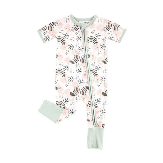 Preorder (moq 5)Baby Girls Rabbits Rainbows Flowers Easter Two Way Zip Convertible Rompers 12.6