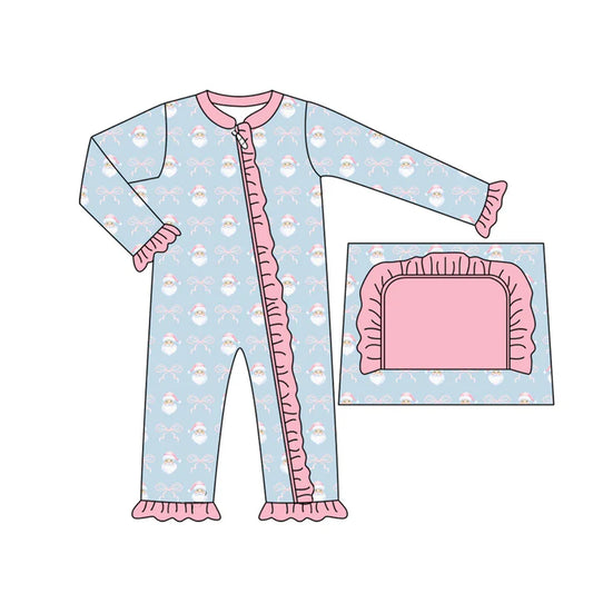 Preorder moq 5 Baby Infant Girls Long Sleeves Pink Bows Santa Plaid Ruffle Zipper Romper 7.14