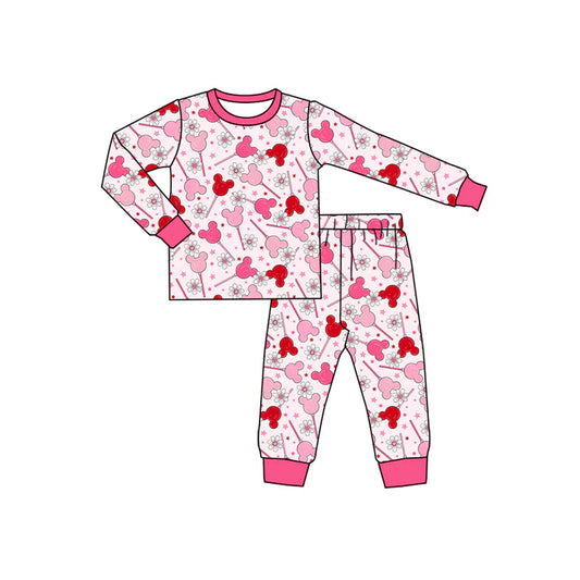 Preorder(moq 5) Baby Girls Pink Mouse Candy Flowers Top Pants Pajamas Sets 10.29