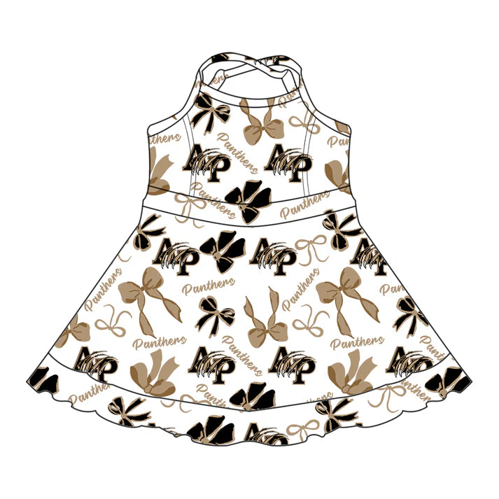 Preorder (moq 5)Baby Girls Brown Strap AP Bows Plaid Shorts Ruffle Team Knee Length Dresses 6.30