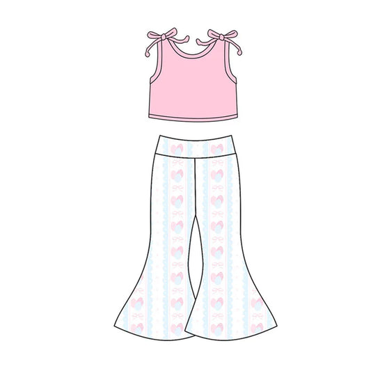 Preorder(moq 5) Baby Girls Pink Top Eggs Bows Stripes Bell Bottom Pants Easter Clothes Sets 10.20