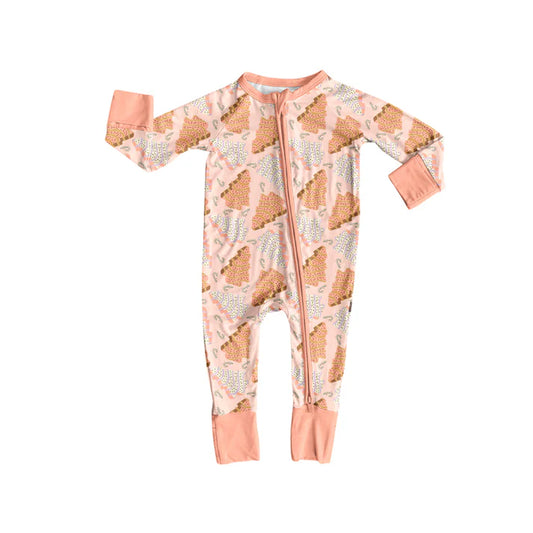 Preorder (moq 5)Baby Girls Long Sleeves Peach Trees Plaid Zipper Romper 7.4