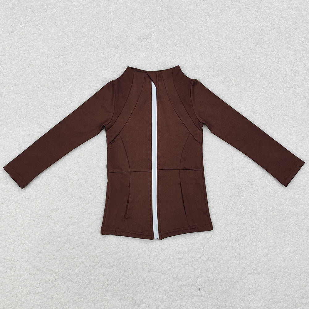 Baby Girls Clothes Top Brown Zip Pocket Yoga Active Wear Jackets GT0678