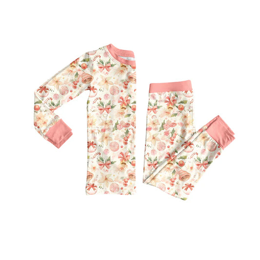 Preorder (moq 5)Baby Girls Peach Long Sleeves Bows Trees Top Pant Pajamas Sets 6.3