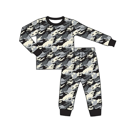 Preorder (moq 5)Baby Boys Long Sleeves Black Camo Ghosts Skulls Plaid Top Pants Pajamas Set 7.14